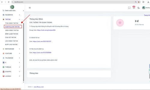 Chọn mục "Tiktok" và mục "Sub/Follow Tiktok"