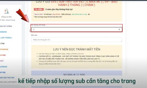 Nhập số lượng Sub cần tăng