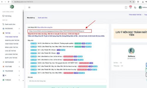Dán liên kết vào mục "Link Hoặc UID"