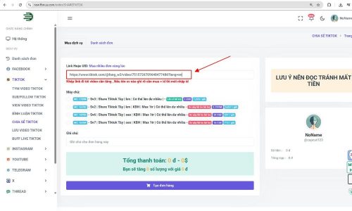 Dán liên kết vào mục "Link Hoặc UID"