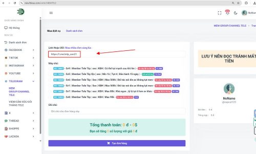 Nhập link và chọn máy chủ phù hợp