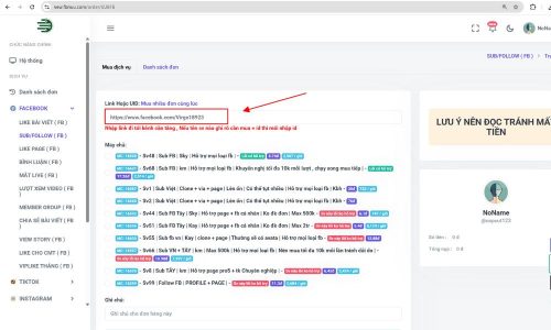 Dán link vào ô "Link Hoặc UID"