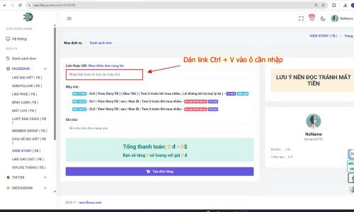 Dán liên kết vào mục "Link Hoặc UID"