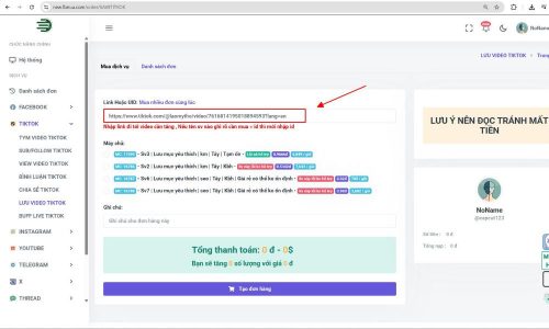 Dán liên kết vào mục "Link Hoặc UID"