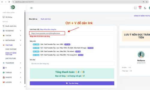 Dán liên kết vào mục "Link Hoặc UID"