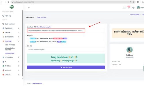 Dán liên kết vào mục "Link Hoặc UID"