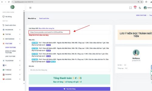 Dán liên kết vào mục "Link Hoặc UID"
