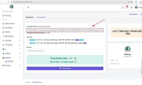 Dán liên kết vào mục "Link Hoặc UID"