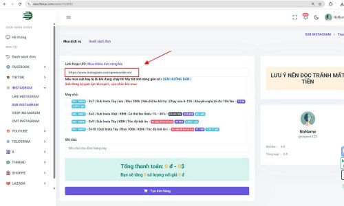 Dán liên kết vào mục "Link Hoặc UID"
