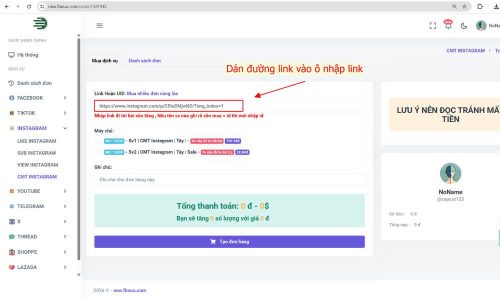 Dán liên kết vào mục "Link Hoặc UID"