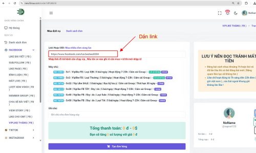 Nhập ID chọn các gói dịch vụ và đọc mô tả các sever