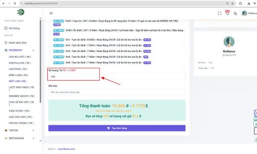 Nhập số lượng mắt