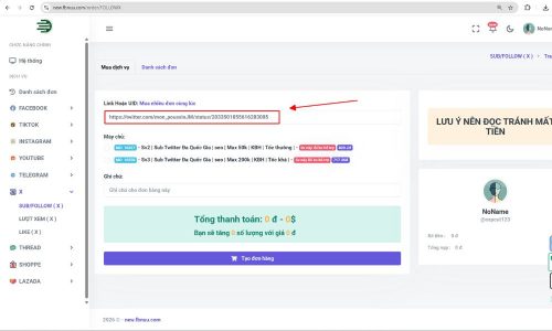 Dán liên kết vào mục "Link Hoặc UID"