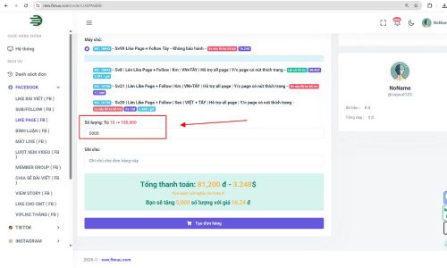 Nhập số lượng cần tăng