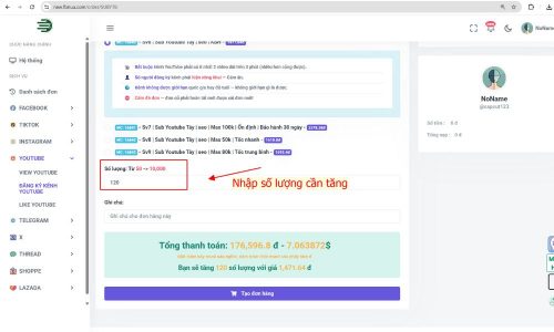 Nhập số lượng cần tăng