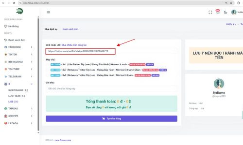 Dán liên kết vào mục "Link Hoặc UID"