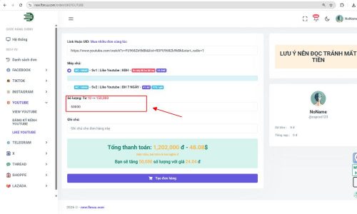 Nhập số lượng cần tăng
