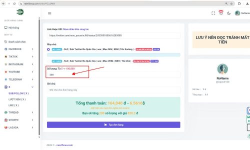 Nhập số lượng Sub cần tăng