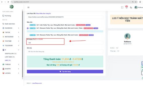 Nhập số lượng cần tăng