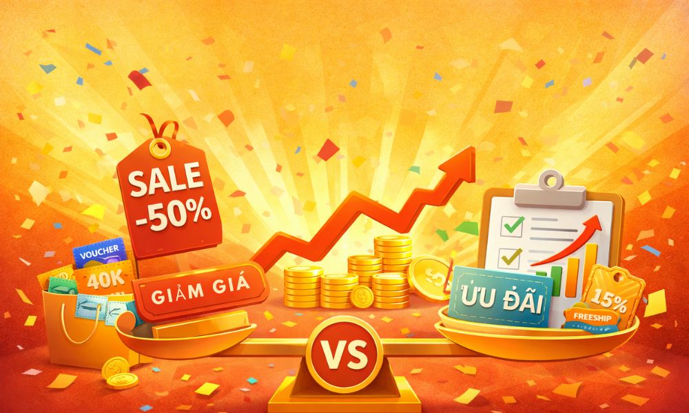 Chủ shop vừa áp dụng giảm giá và tặng kèm ưu đãi để thu hút người mua