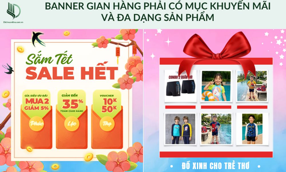 Cửa hàng quần áo trang trí banner đính kèm khuyến mãi giảm giá