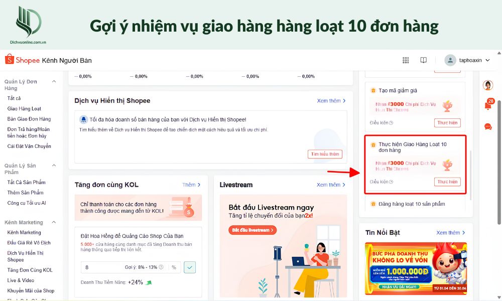 Để tăng đơn hàng nên theo dõi và cập nhật nhiệm vụ thường xuyên