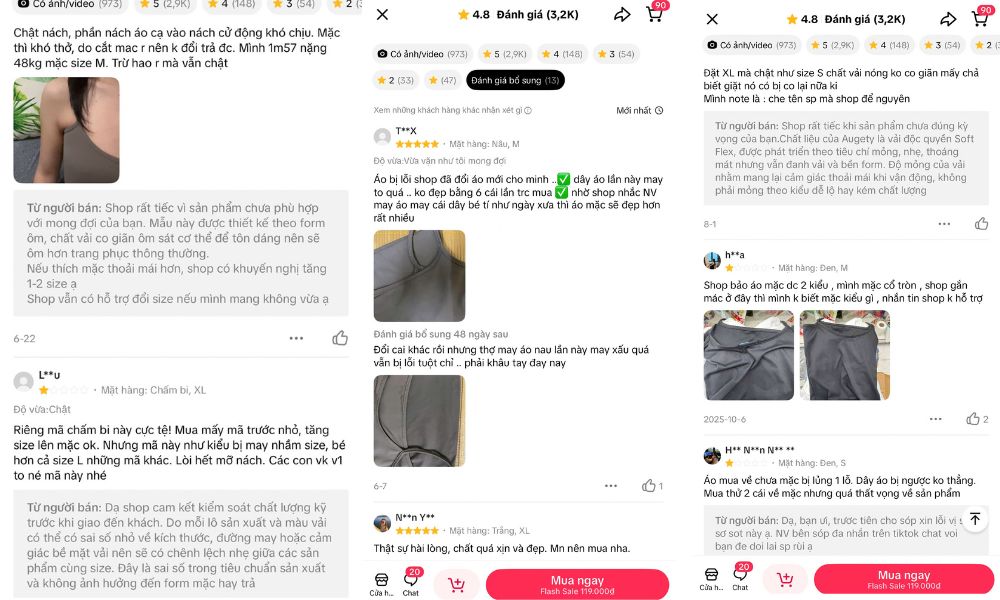 Đánh giá thấp và bình luận tiêu cực trên trang TikTok Shop