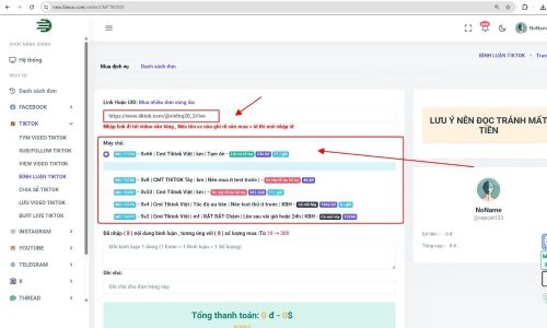 Dán link video/live vào ô nhập link và lựa chọn máy chủ phù hợp