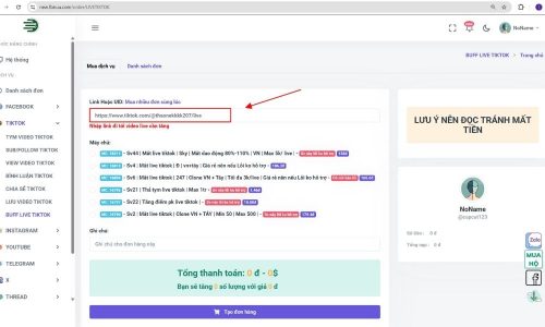 Dán link vào mục "Link Hoặc UID"