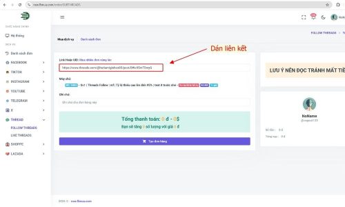 Dán liên kết vào ô nhập link