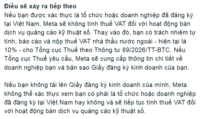 Thay đổi về quy trình kê khai, nộp thuế nhà thầu Meta